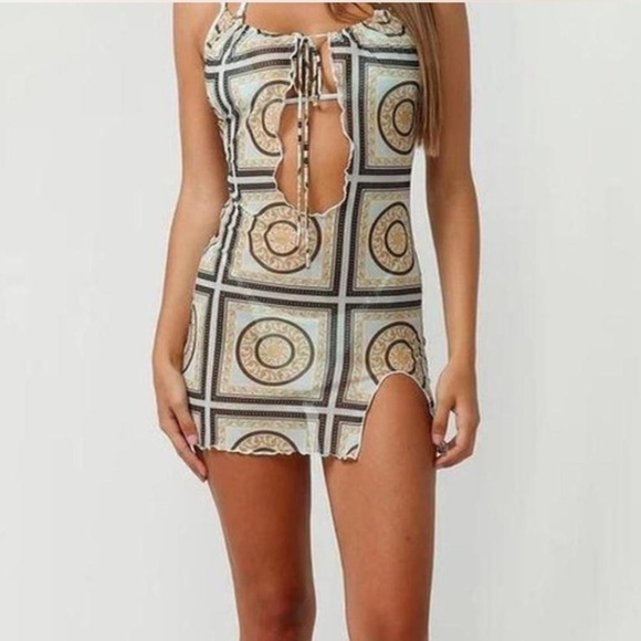 Jagger & Stone Dresses & Skirts - Jagger & Stone Sheer Mesh Geometric Cut Out Mini Dress Festival Night Out